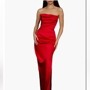 House of CB Adrienne Satin Strapless Gown, NWT Size: M, Regular Cup A-C